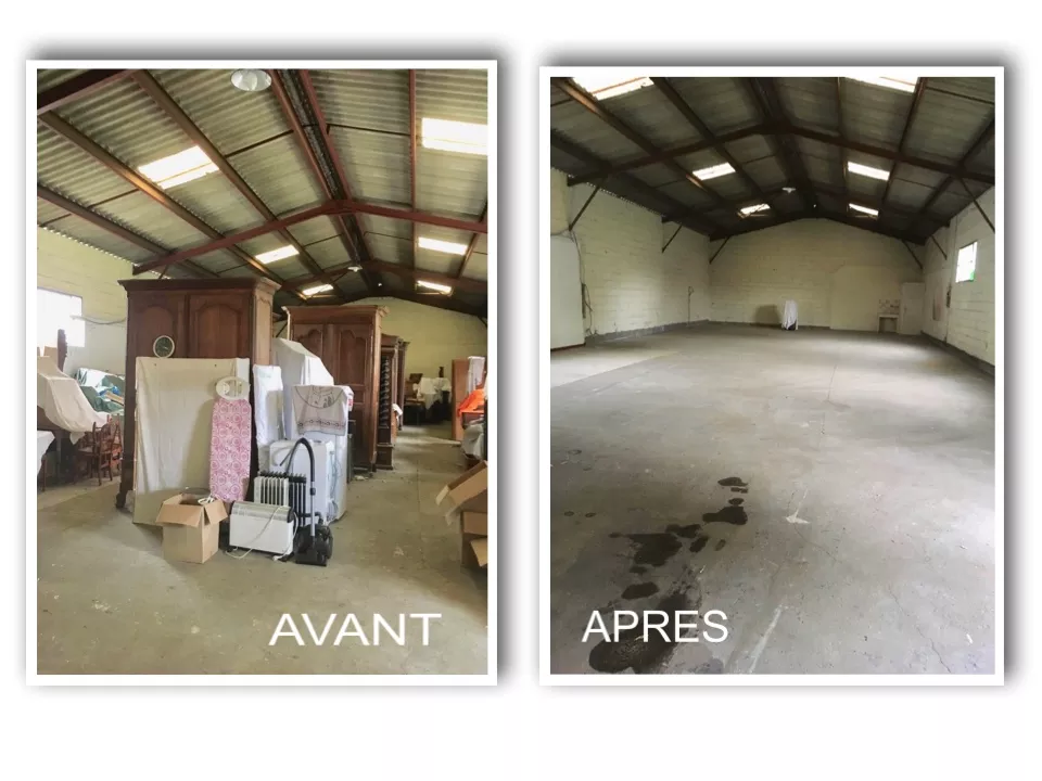 avant apres le débarras d'un entrepot